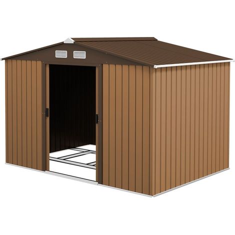 Abri de jardin de 4,9 m² avec fondations, 4 aérations et 2 portes coulissantes en acier, 277 x 195 x 192 cm, jaune (1/5)