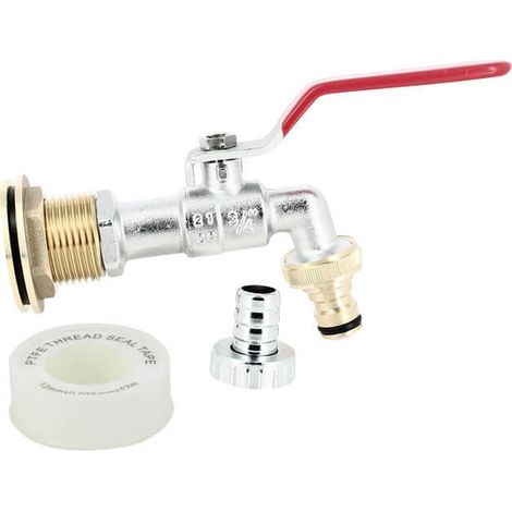 Passe paroi laiton mâle 1'' - femelle 3/4'' avec robinet laiton chromé + nez 20x27 (1/5)
