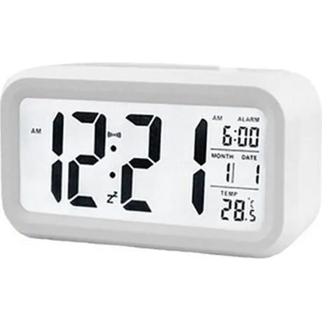 Horloge électronique numérique - Grand écran LED - Réveil intégré - Température intérieure - Blanc (1/4)