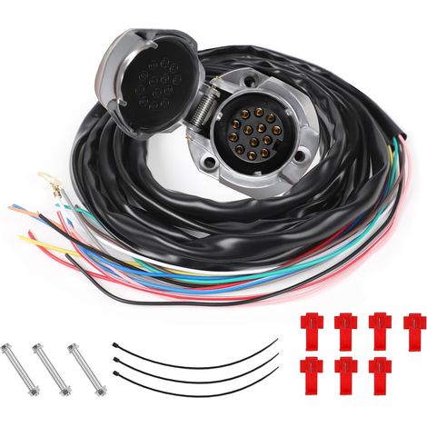 Connecteurs de remorque pré-câblés à 13 Broches 13 Voies avec Adaptateur électrique à 2 m et 13 conducteurs pour camions, Camping-Cars, caravanes ou Autres véhicules Utilitaires (1/5)