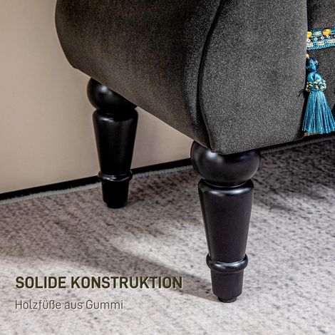 Banquette capitonnée vintage, assise design, charge max 150 kg, dimensions 117 x 40 x 58 cm, gris anthracite (1/4)