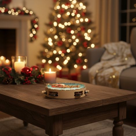 Tamburello natalizio con sonagli per decorazioni natalizie -Babbo Natale / Ø 12 (1/5)