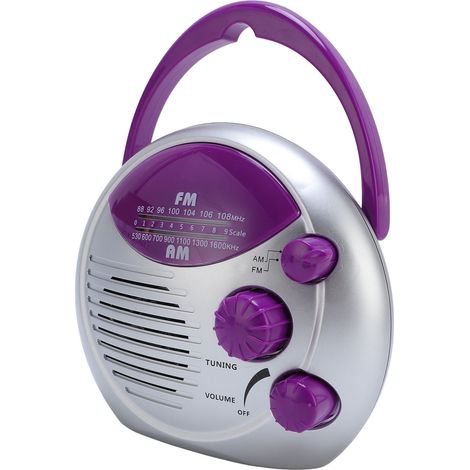 Radio de douche étanche, portable, AM/FM, à piles, pour salle de bain, cuisine et extérieur. (1/5)