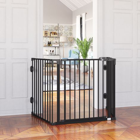 REDOM Barrière de sécurité pour chien 202.5x2x76cm 3 panneaux Pliable Double verrouillage Plastique Noir (1/5)