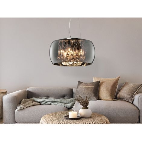Kristall LED Pendelleuchte Glas Chrom verspiegelt & Rauchglas Optik Ø 40cm (1/5)