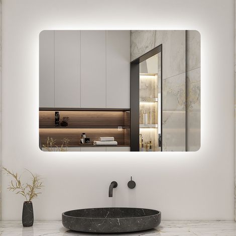 80x50cm Illuminated Backlit LED Bathroom Mirror with Optional 3 Colour Light Anti-fog,Touch Switch