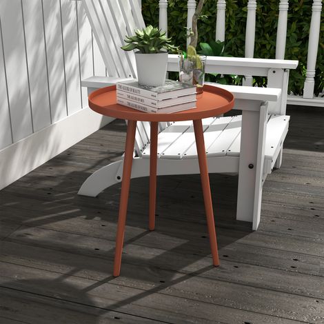 Runder Gartentisch, Beistelltisch für den Außenbereich mit rundem Stahlrand, Maße Ø 40 x 50 cm (Höhe), rot