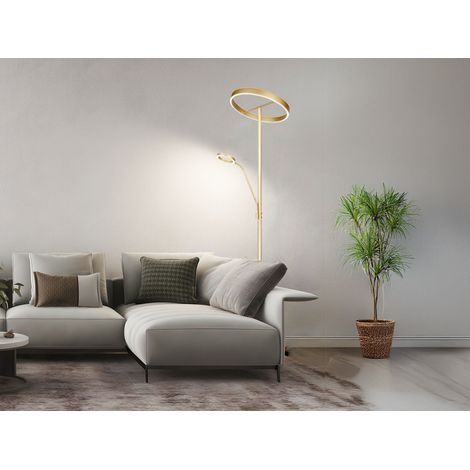 LED Stehlampe WILLIS Gold mit Leselampe, dimmbar & 3 Lichtfarben, 180cm groß