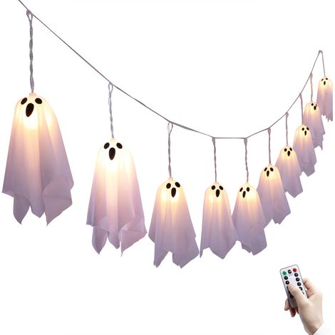 Halloween-Dekorationen: schreiende Geister, LED-Lichterketten, Deko-Accessoires für eine Halloween-Atmosphäre (10 kleine Deko-Geister - batteriebetriebene Box mit Fernbedienung) (1/2)