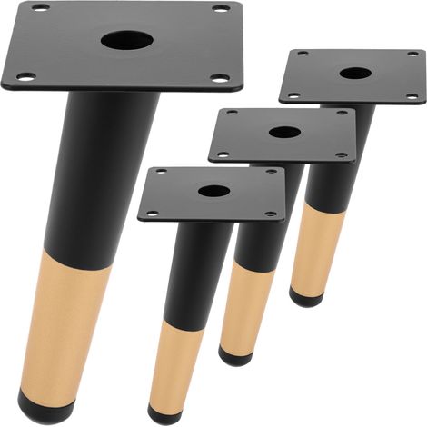 PrimeMatik - Lot de 4 pieds de meubles de forme conique avec protection antidérapante 15cm couleur noir et or (1/5)