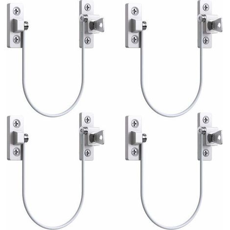 Limiteurs de fenêtre - Lot de 4 - Matériau de sécurité en PVC - Câble en acier avec clé - Vis incluses - Installation facile (1/4)
