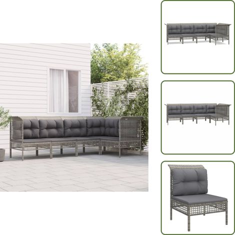 The Living Store Set Divani da Giardino 5 pz con Cuscini in Polyrattan Grigio - Divano angolare