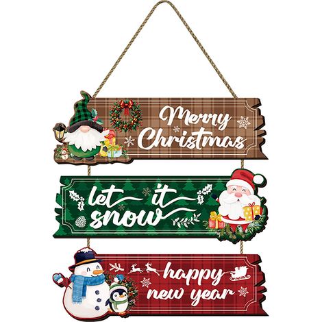 Ornement En Bois - Let It Snow - Merry Christmas - Happy Holidays - Décoration Murale Pour Porte D'Entrée Balcon Intérieur Extérieur - Lot De 3 (1/3)