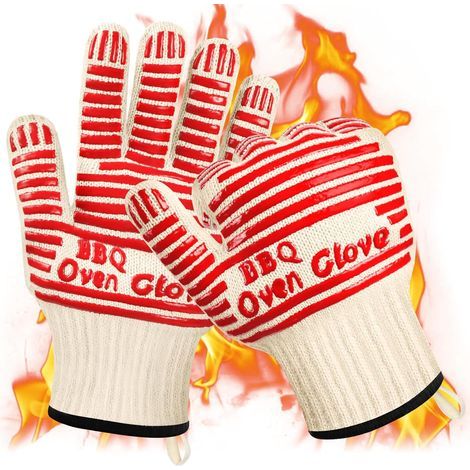Kitchen Gloves, Barbecue Gloves, Heat Resistant Gloves, Non-Slip Silicone Gloves, Heat Resistant up to 500°C, for Cooking, Barbecue, Fireplace, Grill, Cast Iron Pan (Red - 27cm) (1/5)
