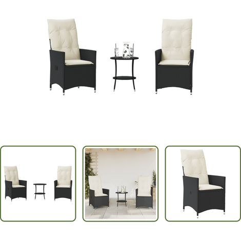 vidaXL Bistro-Set -  3-tlg. Bistro-Set mit Kissen Schwarz Poly Rattan (1/5)