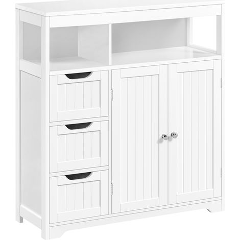 Yaheetech – Meuble armoire salle de bain avec 3 tiroirs – Placard 2 portes – Étagère réglable – Dimensions 80,5 × 30 × 86,5 cm – MDF blanc