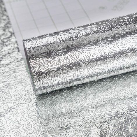 Argent Auto-adhésif Papier peint vinyle aspect feuille d'aluminium Imperméable à l'eau et aux graisses pour les placards de cuisine DIY Stickers muraux Sentiment métallique Épais 40CMx3M (1/5)