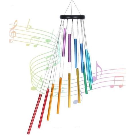 Wind chimes, 14 colored aluminum tubes, garden or indoor decor with windmill (color) (1/4)