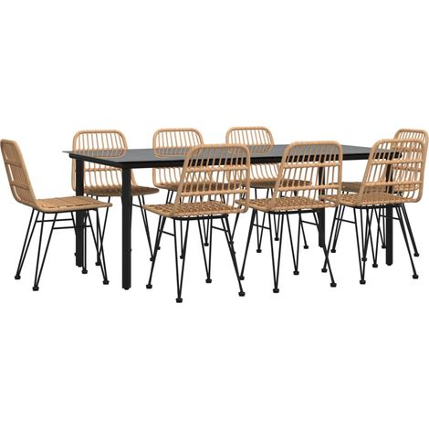 Set da pranzo da giardino in resina e vimini da 9 pezzi 020014401