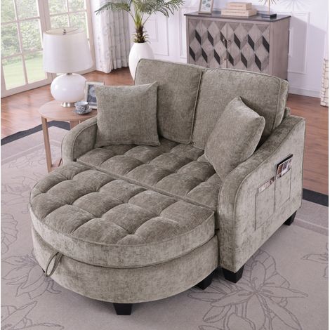 Canapé convertible 2-en-1 avec pouf de rangement, 132 x 129 x 93 cm, marron DESVIAE (1/5)