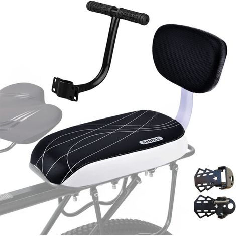 Coussin de Siège Arrière pour Vélo,Vélo Pièces Accessoires Sièges,y Compris Coussin et Dossier, Accoudoirs de Repose Pieds, Mains Courantes pour Enfant Ou Adultes