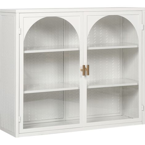 Meuble mural moderne à deux portes en verre trempé blanc, 70 cm avec rangement à trois niveaux (1/5)