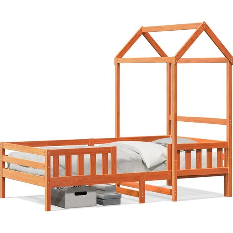 Maison Exclusive - Massivholzbett mit Dach Wachsbraun 80x200 cm K