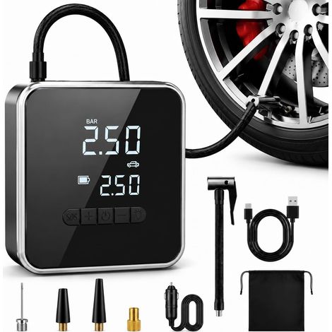 Gonfleur de pneus KinZon 150 PSI / 10,3 Bar, compresseur sans fil, batterie 4500 mAh, double alimentation sans fil et 12 V, arrêt automatique, affichage numérique et LED pour voiture, moto et vélo (1/5)