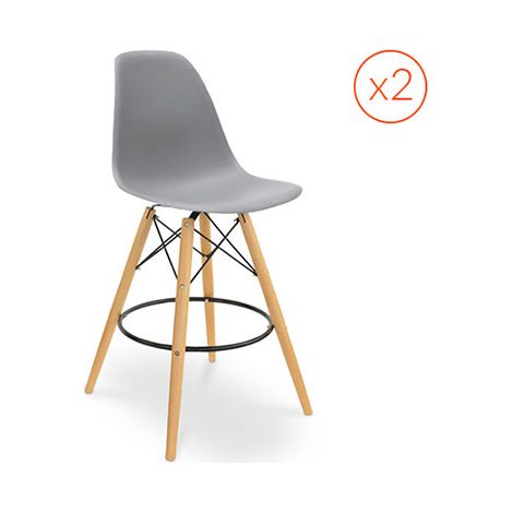 Set of 2 James Wood Bar Stools - Matt Light grey (1/3)