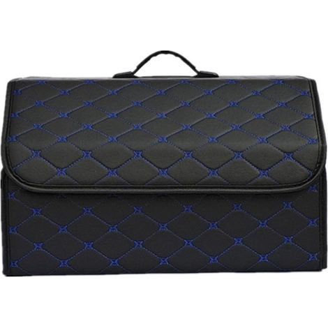 Sac de rangement pour voiture en cuir PU, organisateur de coffre pliable - 31 cm - Bleu (1/5)