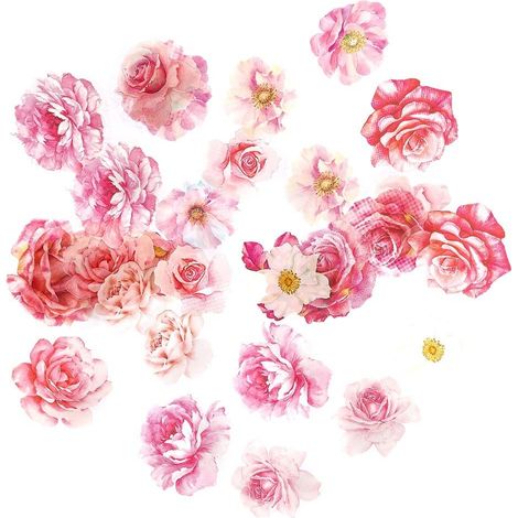 Adesivi in PET con fiori rosa romantici, 30 pezzi