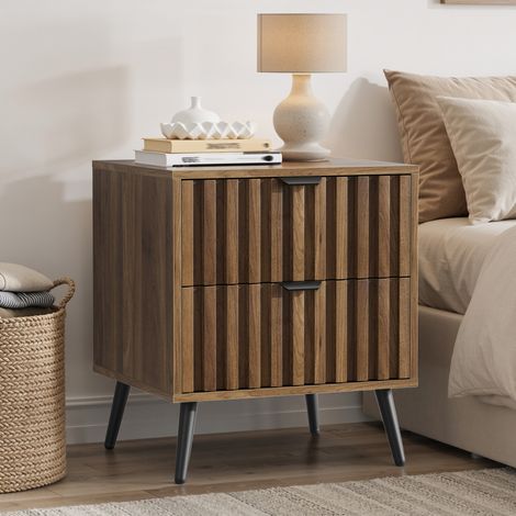 Comodino con 2 cassetti, MDF e gambe in metallo, noce, 45 x 40 x 53 cm DESVIAE (1/5)