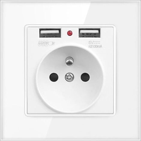 Prise Electrique Murale avec Double USB - Chargeur pour iPhone/Android prise française (1/5)