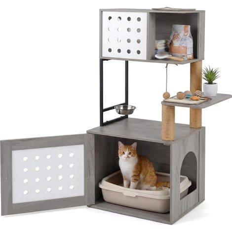COSTWAY Mobile Mobiletto Armadietto Armadio Lettiere Gatti Toilette Litter Box Contenitori Chiusa Nascosto Nascondi Cassetta Igienico Condominio Cuccia Piatta (1/5)
