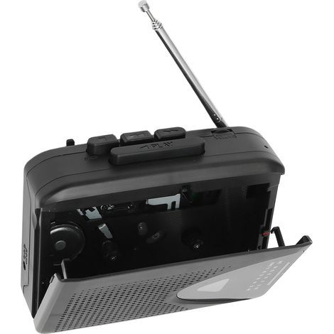 Tragbarer Retro-Stereo-Kassettenspieler, 2 Lademöglichkeiten, klarer Lautsprecher für den Innen- und Außenbereich, Schwarz