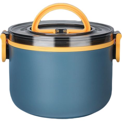 Lunchbox, 2-stöckig, PP, 1600 ml, 18 x 14,5 cm, blau/rot/grün, 1 Stück, abschließbare Fächer und großes Fassungsvermögen. (1/5)