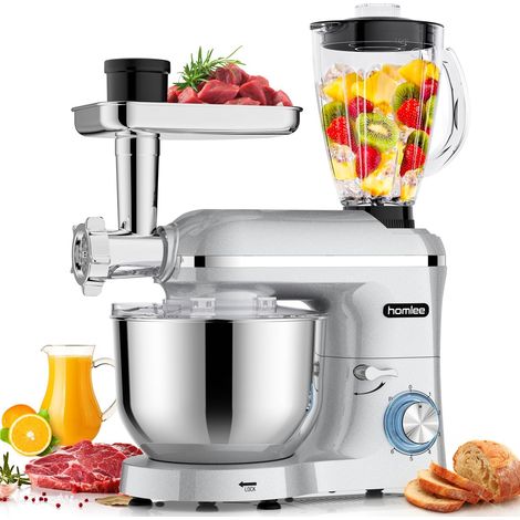 3 in 1 Pastry Processor, 2000 W Multifunctional Kitchen Robot with Meat Grinder, 1.5L Mixer, Vegetable Set, Sausage Accessories, 5.5L Mixing Bowl, Whisk, Kneader Hook, Beater (1/5)
