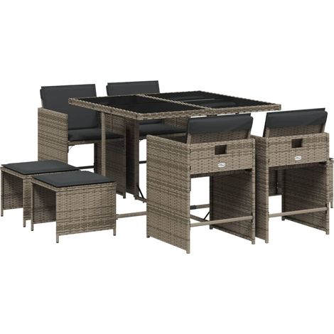 Maison Exclusive - 9-tlg. Garten-Essgruppe mit Kissen Grau Poly R