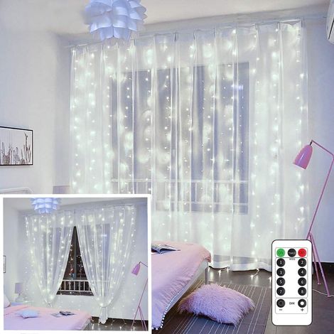 Rideaux lumineux à cordes, guirlandes lumineuses alimentées par USB pour fête murale de chambre à coucher, 8 modes et décoration de mariage étanche IP64 blanc (1/2)
