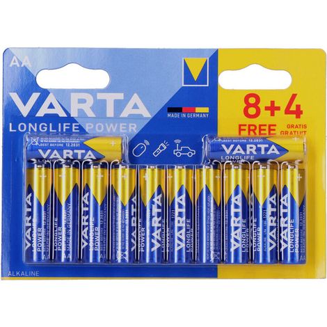 12 Piles LR6 AA VARTA Long Life (1/2)