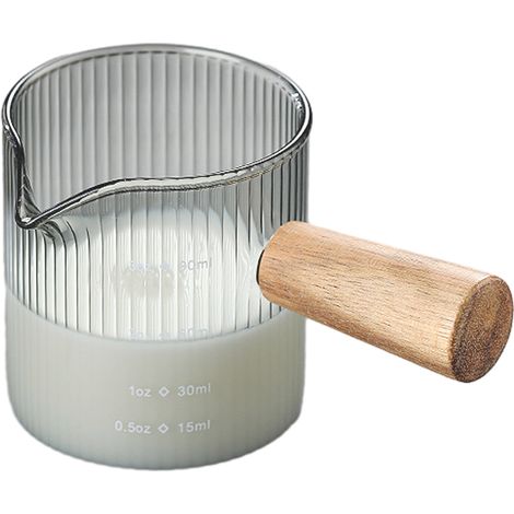 Tasse À Espresso - Verre Borosilicat Épais - Bec Verseur En V - Poignée En Bois - Échelles Double Oz/Ml - 60 Ml (1/5)
