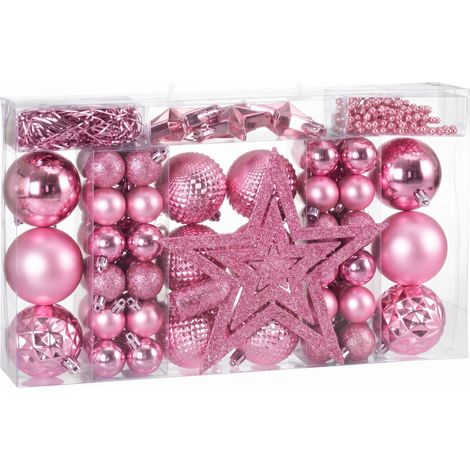 Set di palline di Natale composto da varie fantasie varie quantità varie taglie Rosa (1/5)
