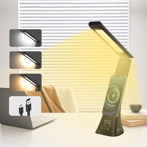 Ulisem LED-Schreibtischlampe, wiederaufladbare kabellose LED-Schreibtischlampe, dimmbar in 3 Farbmodi, Touch-Lampe mit Timer und Speicherfunktion, für Kinder, Lernen und Büroarbeit – Schwarz (1/4)