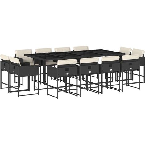 Maison Exclusive - 13-tlg. Garten-Essgruppe mit Kissen Schwarz Po