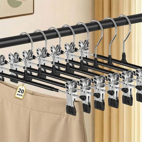 Lot de 20 cintres à pantalons avec pinces – Réglables et antidérapants, gain de place pour jupes, jeans et shorts (1/5)