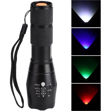 RGBW 4-Farben-LED-Taschenlampe, teleskopierbar, zoombar, wasserdicht, Outdoor-Campinglampe, Schwarz (1/5)