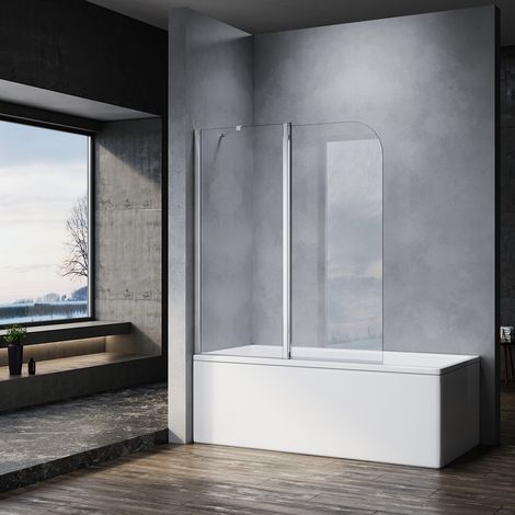 SONNI Badewannenaufsatz faltbar Badewannenfaltwand Glas Duschabtrennung 2-teilig mit ESG Sicherheitsglas 140x120(HxB) Tür 180°schwenkbar mit Stabilisator nano glas (1/5)