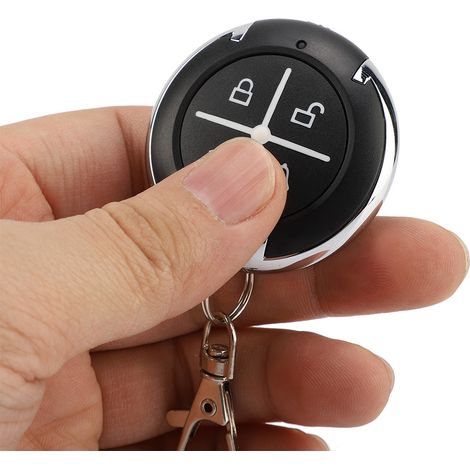 Télécommande sans fil multifonctionnelle ronde noire à quatre boutons (433 MHz/315 MHz) avec porte-clés, auto-réplicatrice et 4 boutons. (1/4)