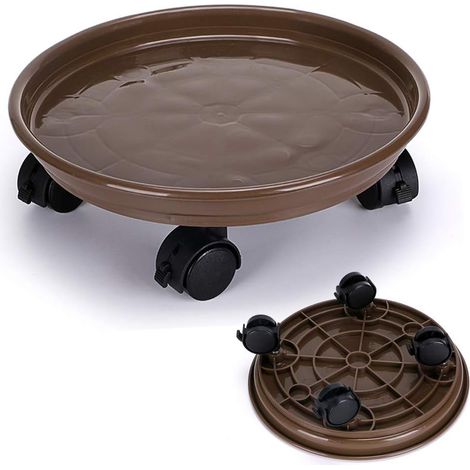 30cm Support de Pot de Fleurs à Roues, Support Roulant Plantes, Support pour Plante avec Roue Universelle pour Plantes d'intérieur et d'extérieur, capacité de Charge 56kg (Brun) (1/5)