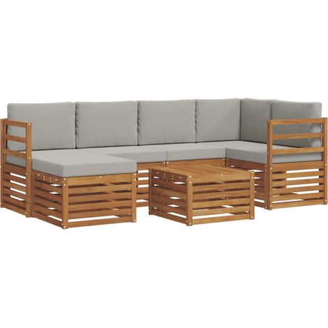 Sectional Sofa Set with Cushion 7 pcs Natural and Light Grey vidaXL